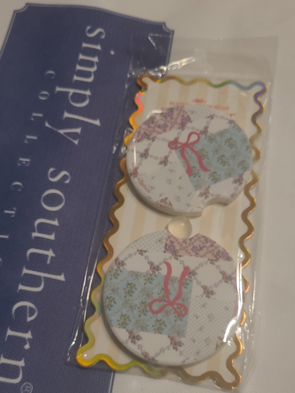 Simply Southern Floral Car Coasters - Blue, Lavender & Pink Bow 2 Coasters